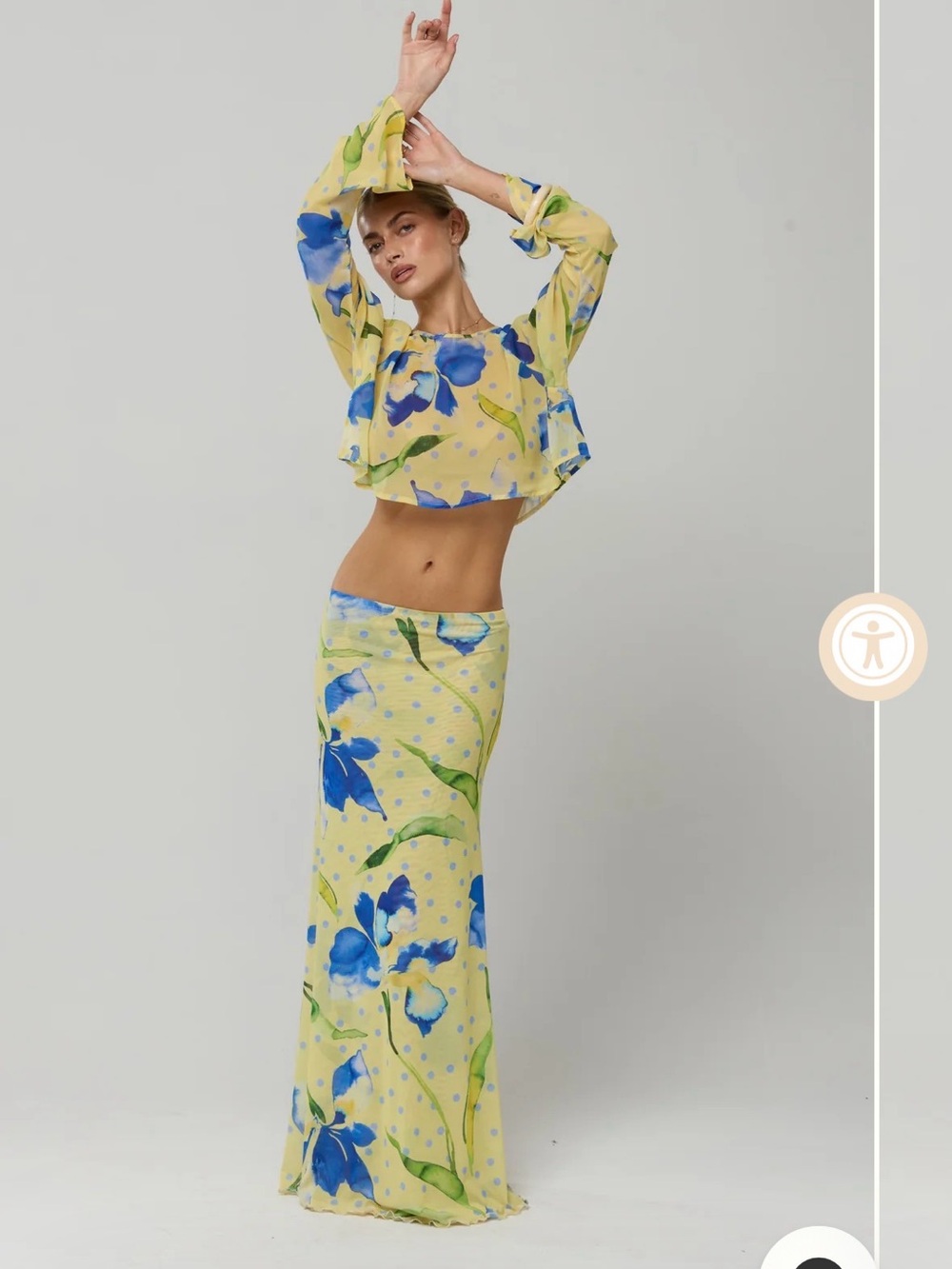 Floral Blue & Yellow Maxi Skirt Set